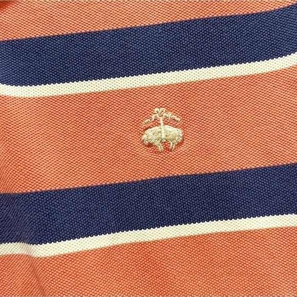 BROOKS BROTHERS Mens ORIGINAL FIT PERFORMANCE POLO SHIRT Blue Orange Stripe L - Picture 4 of 7